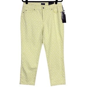 NYDJ Ankle Jeans Size 12P Petite Yellow White Geometric Lift Tuck Slimming NEW